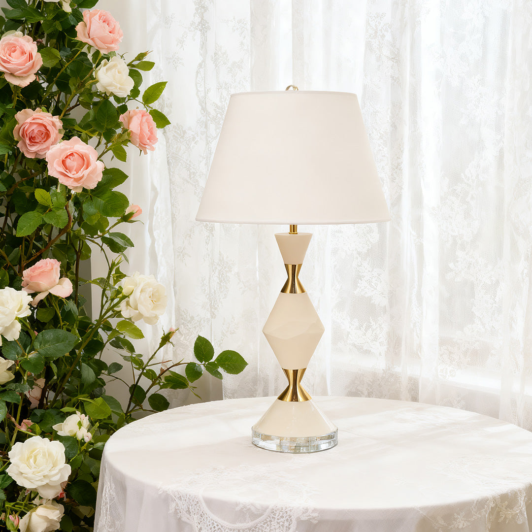 Elegant White Contemporary Table Lamp with Gold Accents - Modern Home Lighting Decor