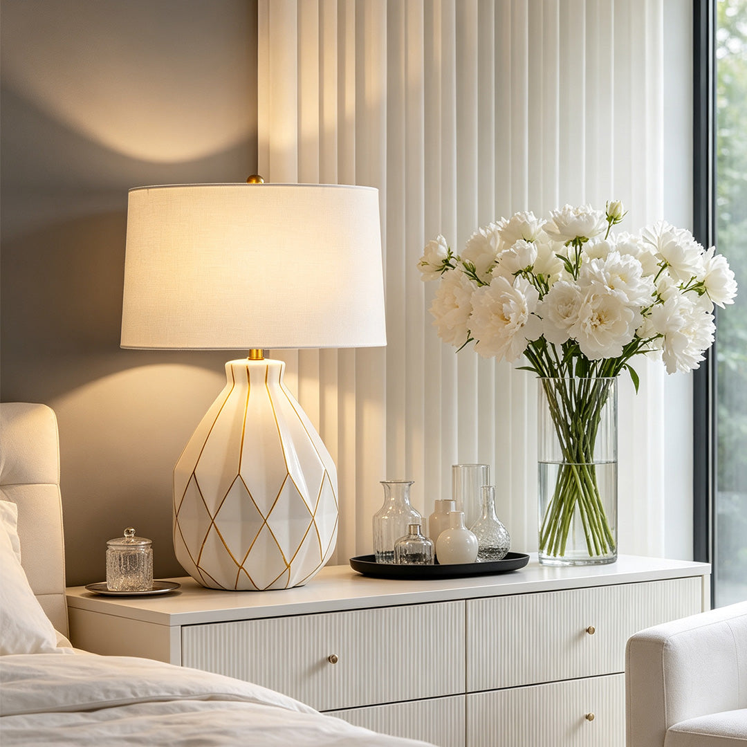 White Ceramic Table Lamp - Luxury Mid-Century Accent Light for Modern Decor