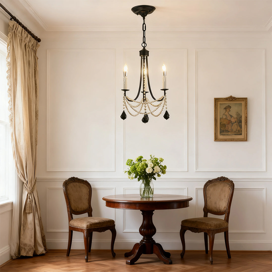 Pearl Chandelier Black Iron Crystal Ceiling Light