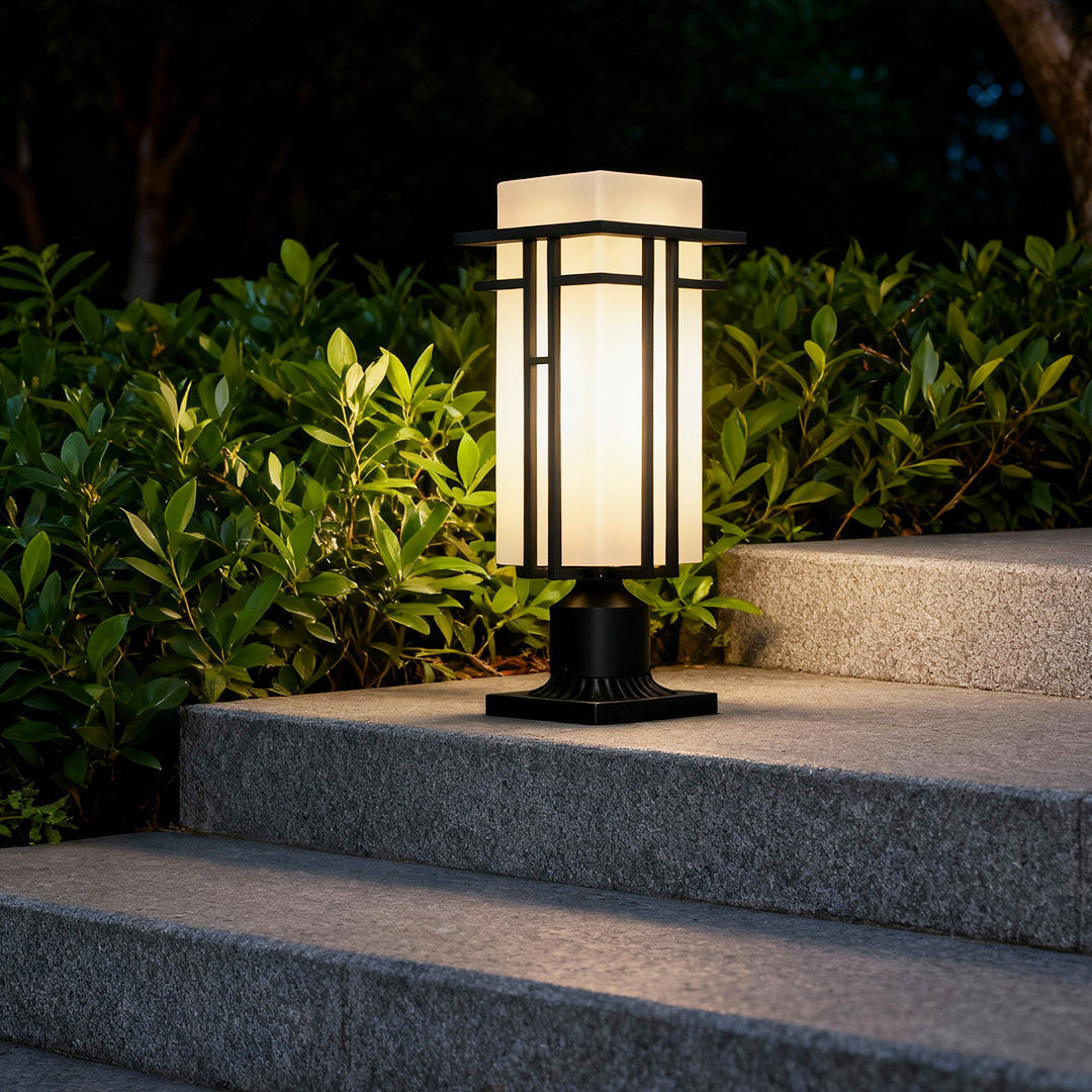 Black Retro Aluminum Path Lights - Frosted Glass Waterproof Outdoor Landscape Lighting