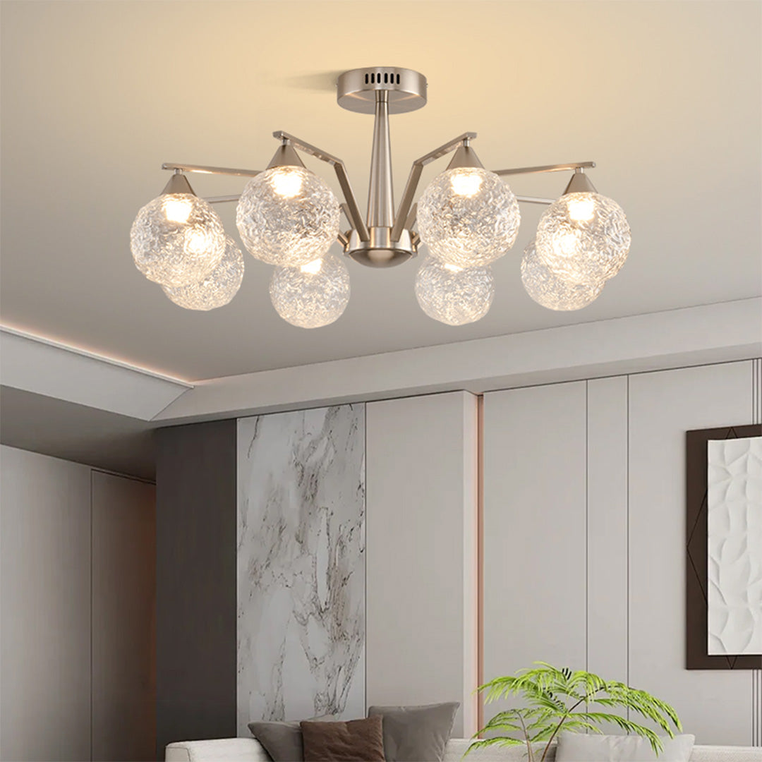Sputnik Mid Century Semi-Flush Mount Ceiling Light - Silver Metal Pendant Fixture