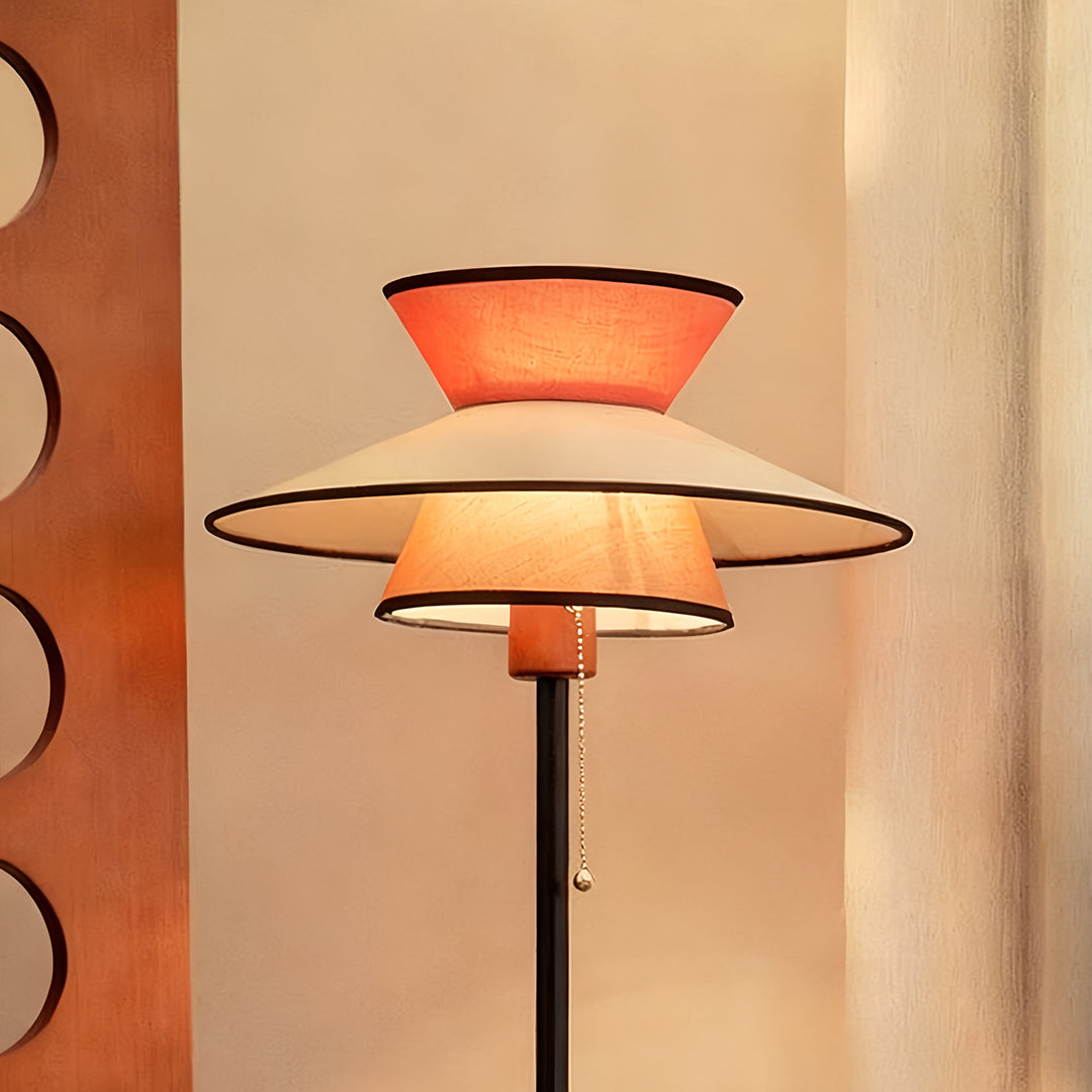 Vintage Pull Chain Floor Lamp with Fabric Shade - Ambient Lighting