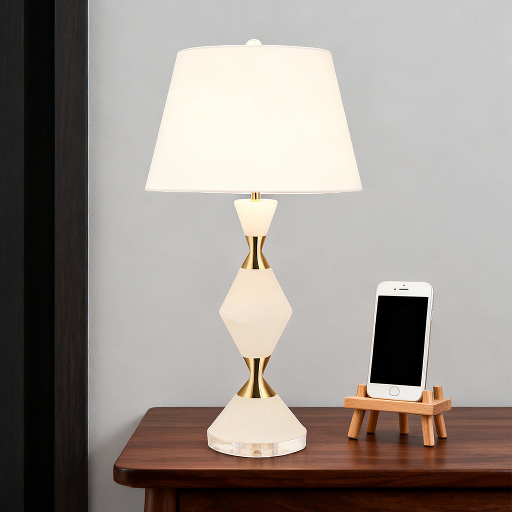 Elegant White Contemporary Table Lamp with Gold Accents - Modern Home Lighting Decor