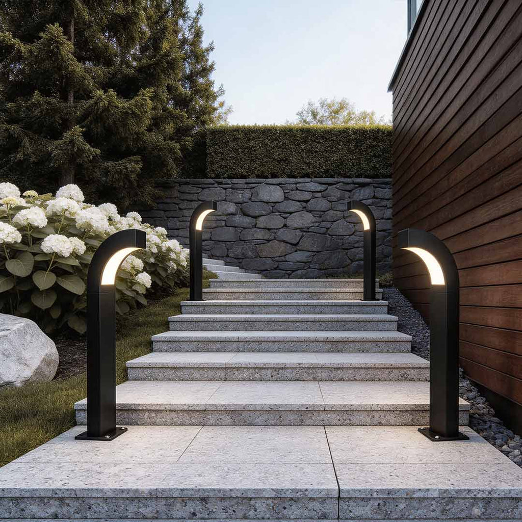 Curved Black LED Landscape Path Lighting - Minimalist Outdoor Lighting