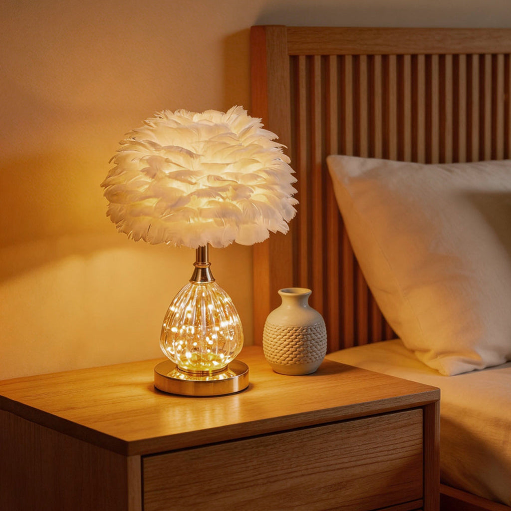 Feather Table Lamp Nordic Romantic Wedding Light

Illuminate your space with our Feather Table Lamp, designed in Nordic style to create a romantic ambiance for weddings and special occasions. This elegant lamp features soft, feathery textures that enhance