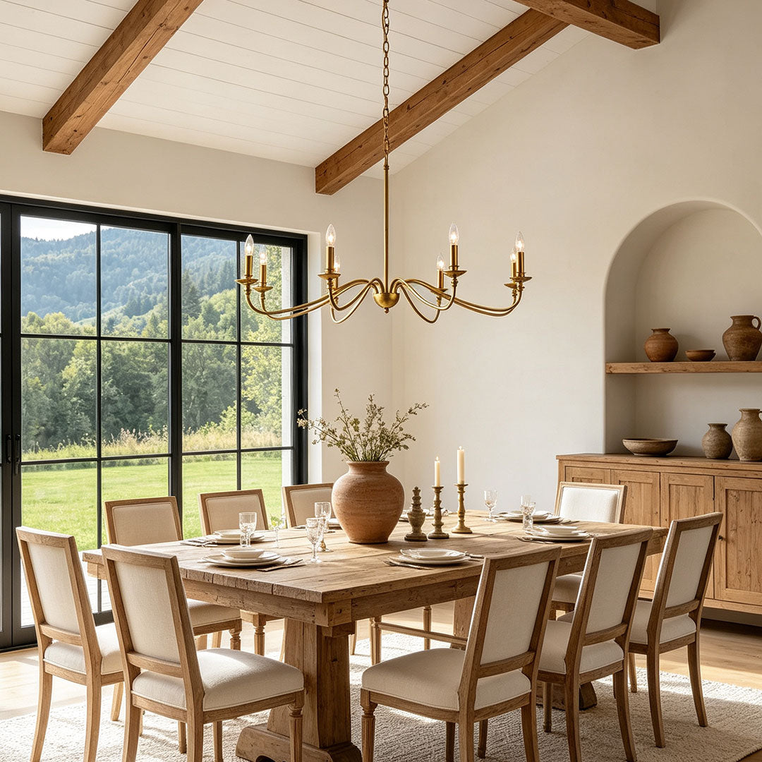 Modern Brass Chandelier Minimalist Candle Light Ceiling Fixture