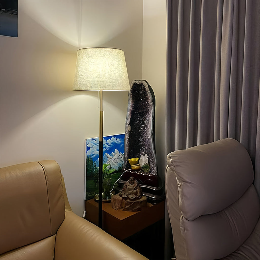 Vintage Wrought Iron Floor Lamp with Fabric Shade - Country Style Lighting