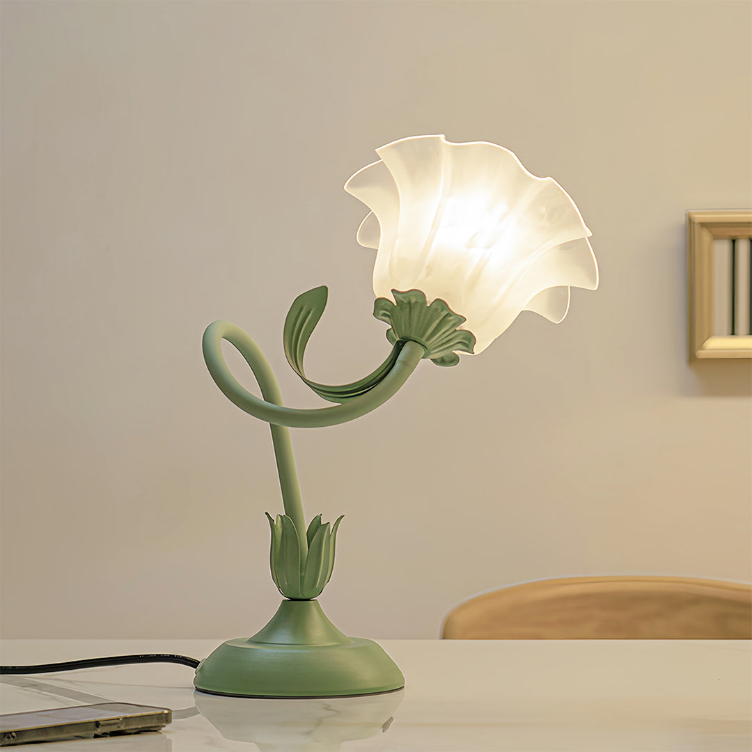 Floral Vintage Green Twistable White Glass Table Lamp - DIY French Design