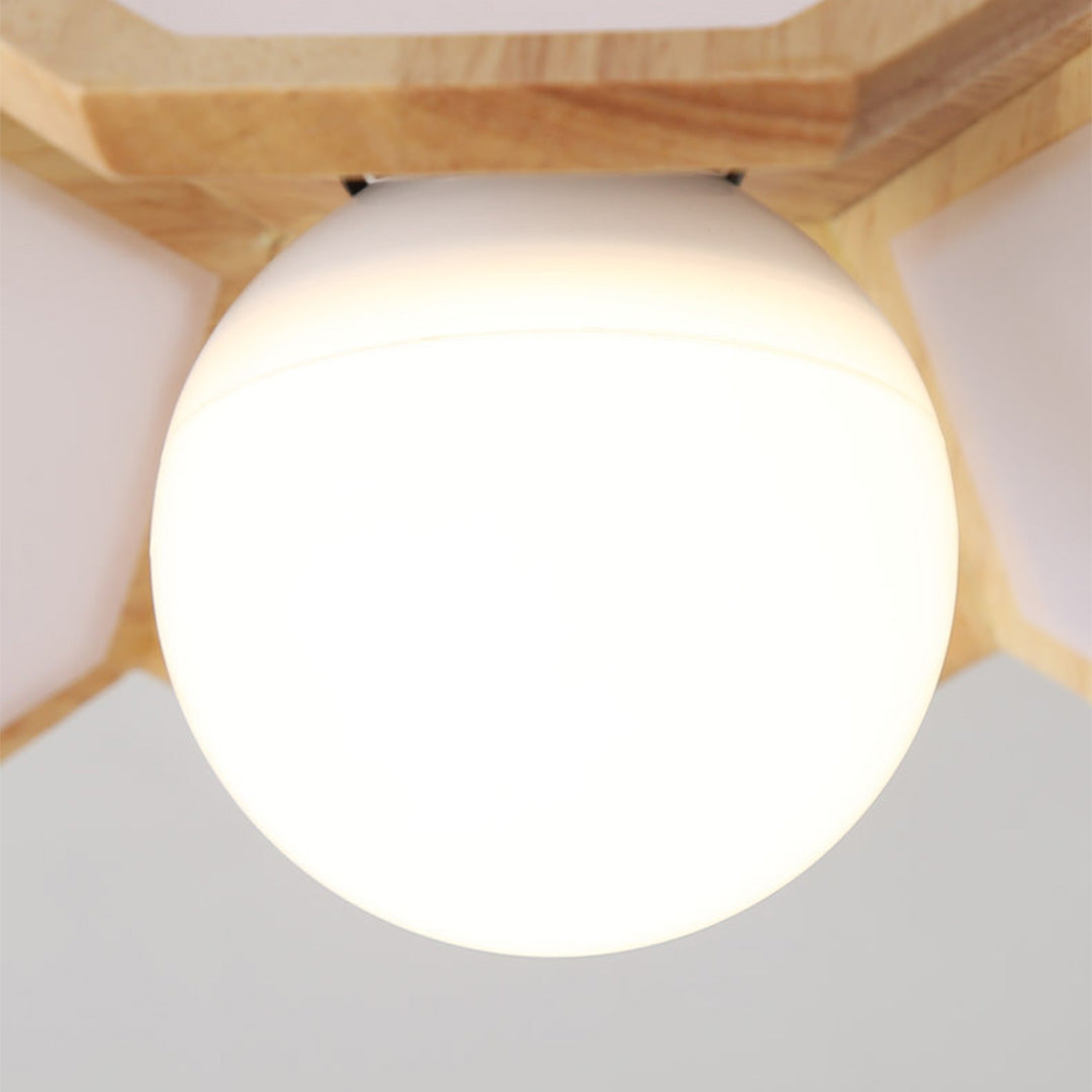 Wood Semi Flush Mount Light - Modern Minimalist Lotus Design Ceiling Fixture