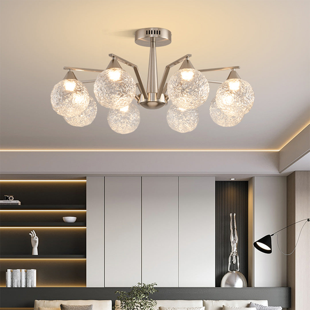Sputnik Mid Century Semi-Flush Mount Ceiling Light - Silver Metal Pendant Fixture