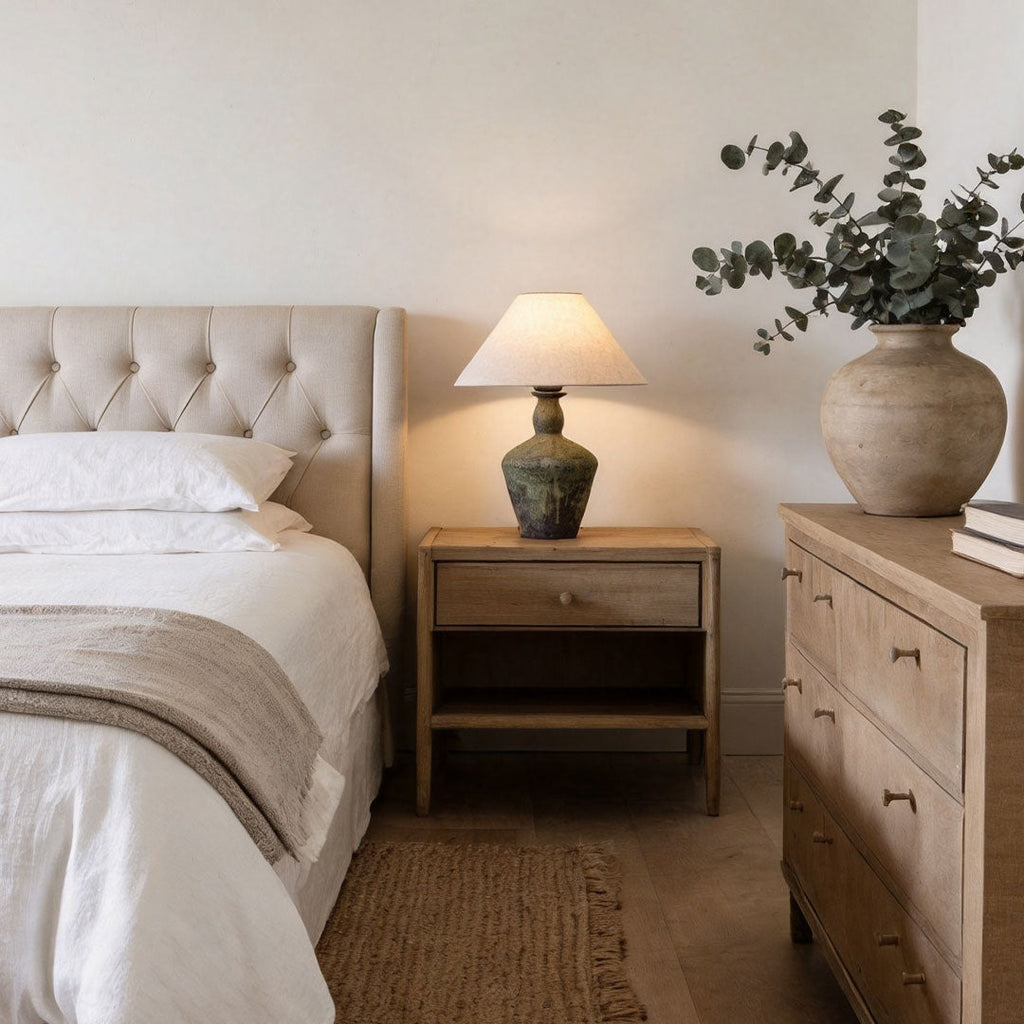 Ceramic Wabi-Sabi Moss Bedside Table Lamp - Unique Rustic Lighting for Home Decor