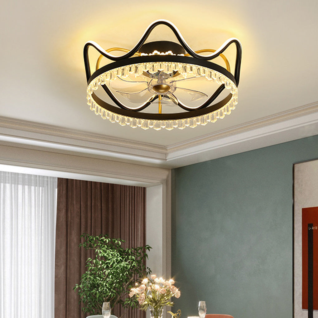Round Retractable Ceiling Fan Lights with Remote Control - Stepless Dimming LED