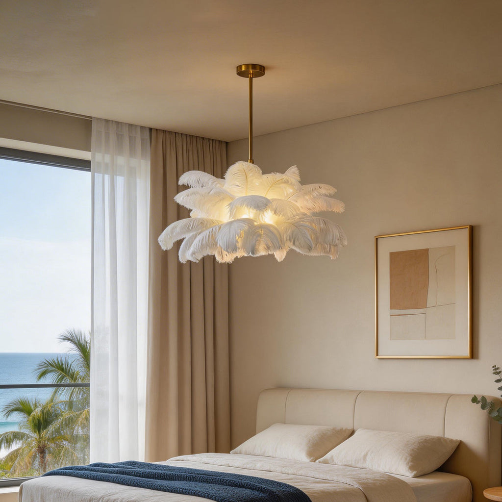 Nordic Feather Semi Flush Mount Ceiling Light - Elegant Indoor Lighting