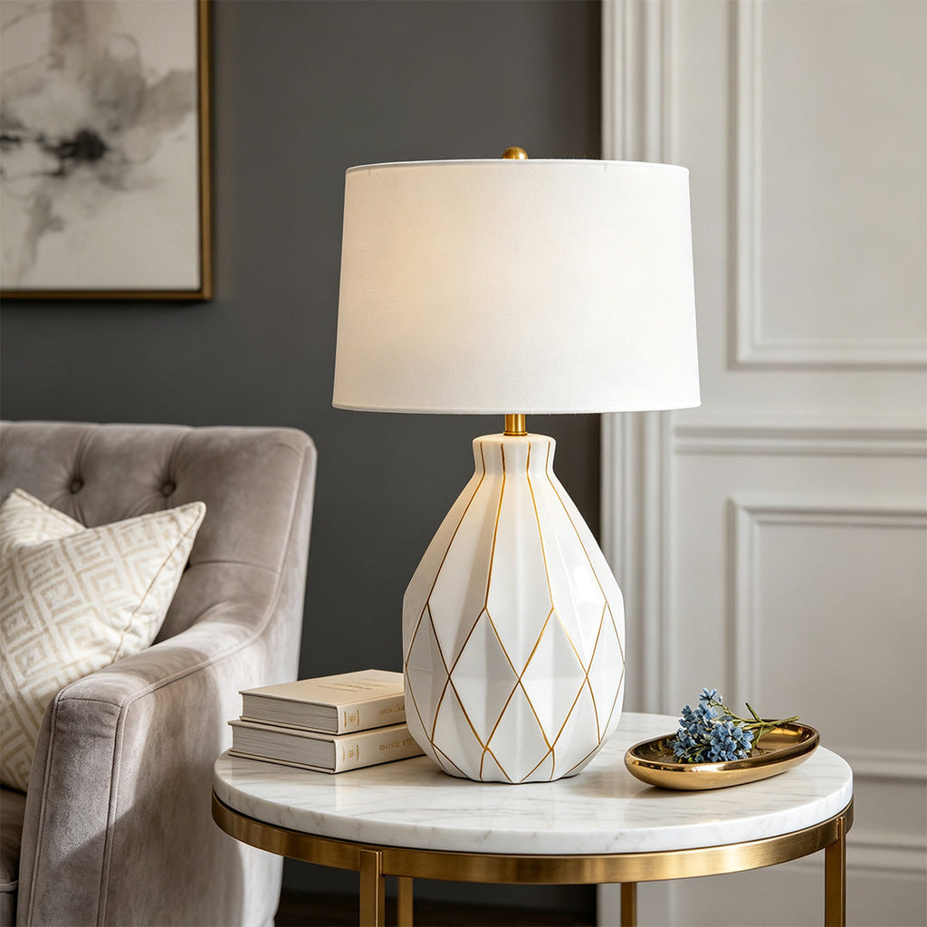 White Ceramic Table Lamp - Luxury Mid-Century Accent Light for Modern Decor