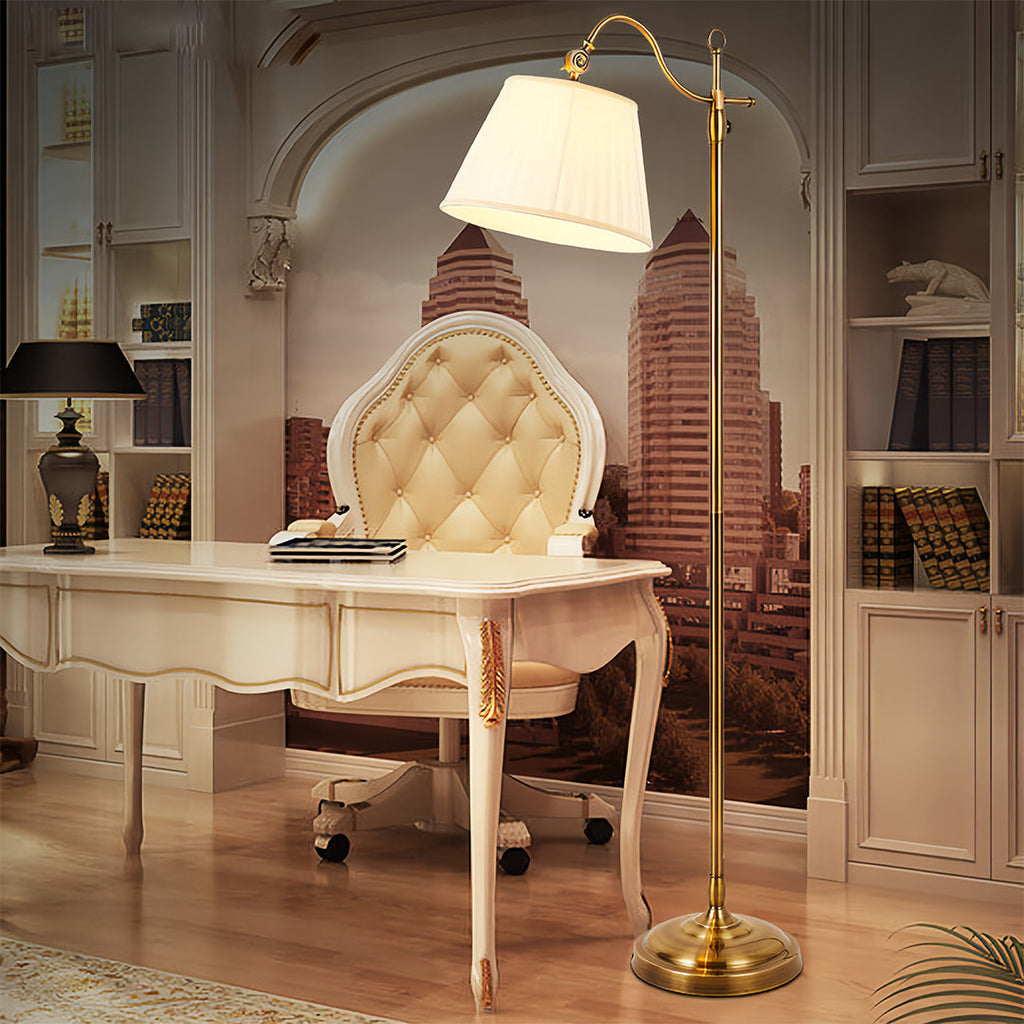 Vintage Copper Floor Lamp Adjustable Arch with Fabric Shade