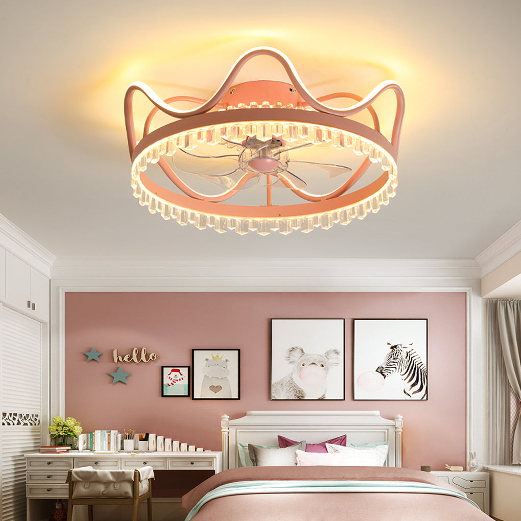 Round Retractable Ceiling Fan Lights with Remote Control - Stepless Dimming LED