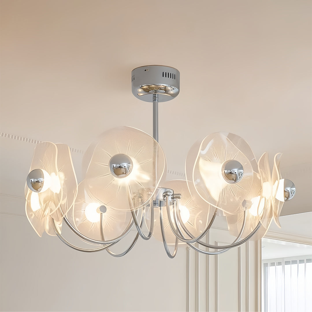 Acrylic LED Chandelier with Chrome Accents - Modern Multi-Head Ceiling Light