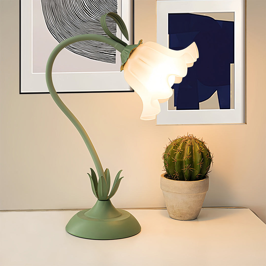 Floral Vintage Green Twistable White Glass Table Lamp - DIY French Design