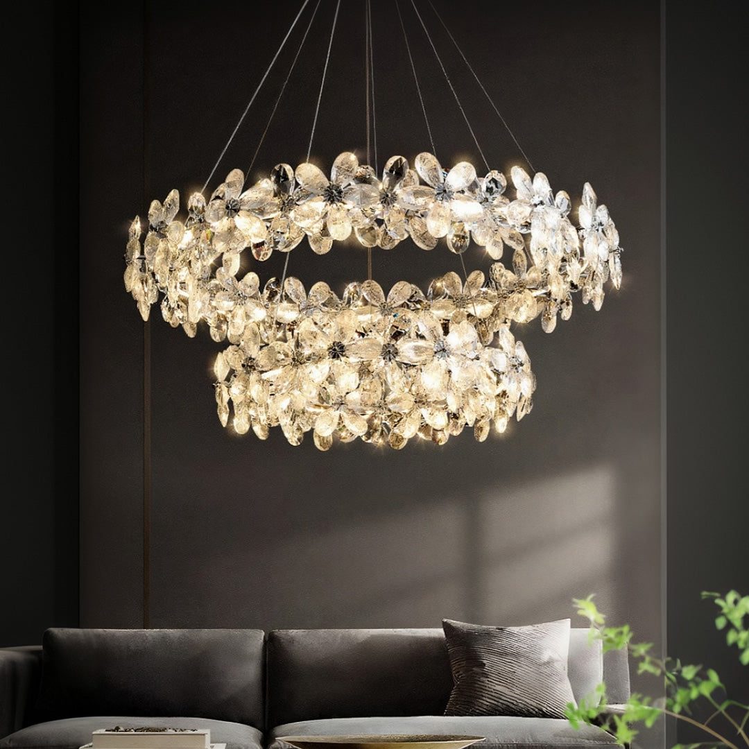 French Flower Crystal Chandelier - Elegant Dining Room Light Fixture