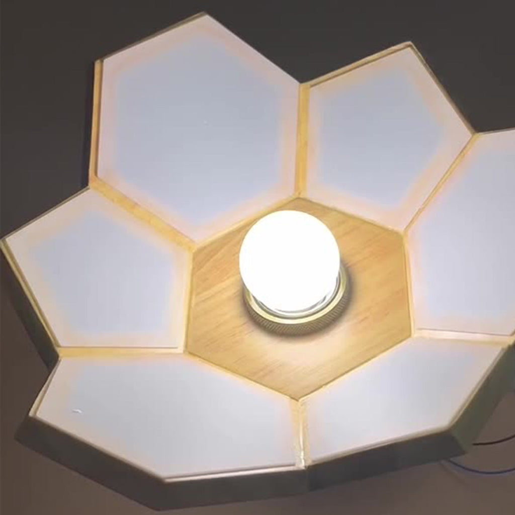 Wood Semi Flush Mount Light - Modern Minimalist Lotus Design Ceiling Fixture