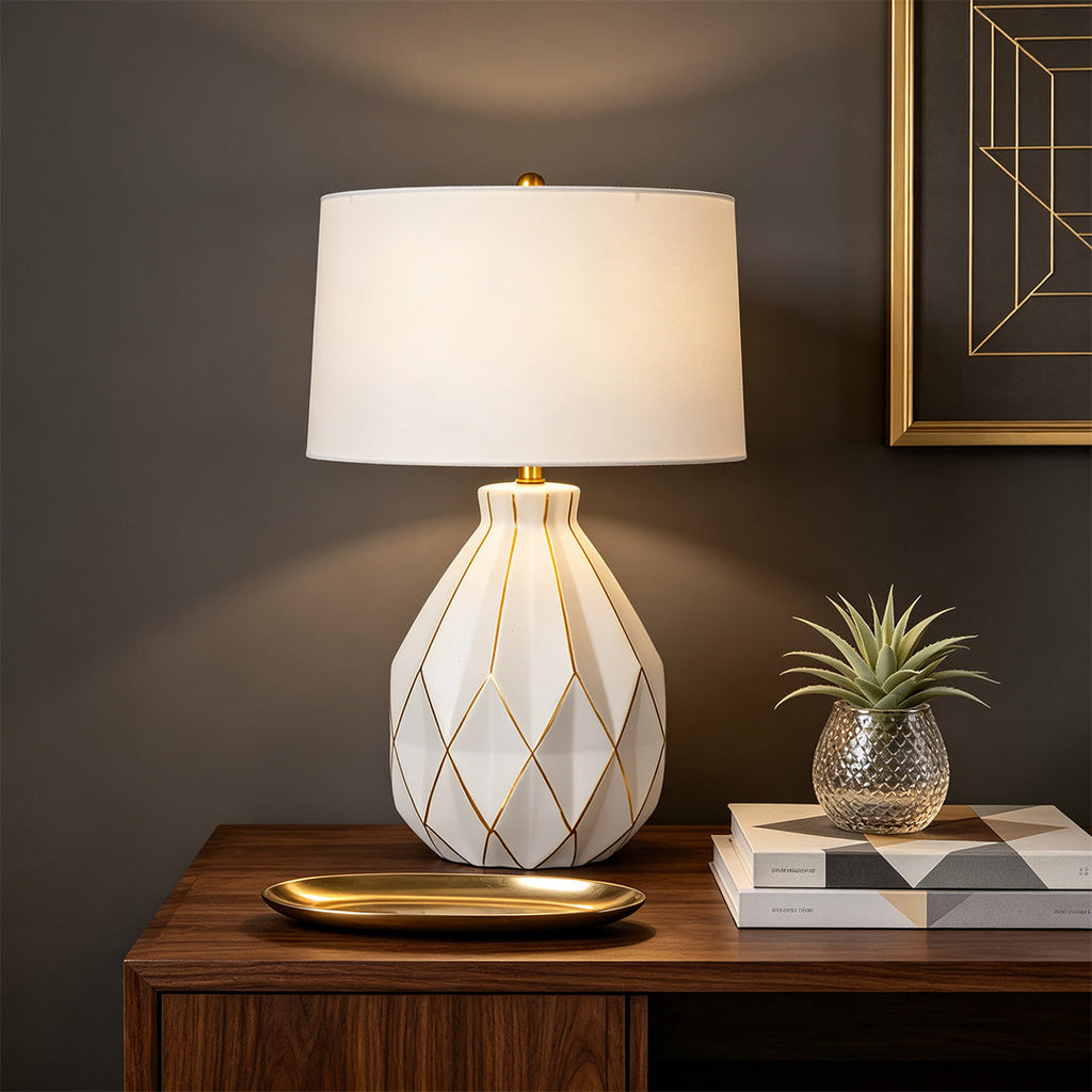 White Ceramic Table Lamp - Luxury Mid-Century Accent Light for Modern Decor