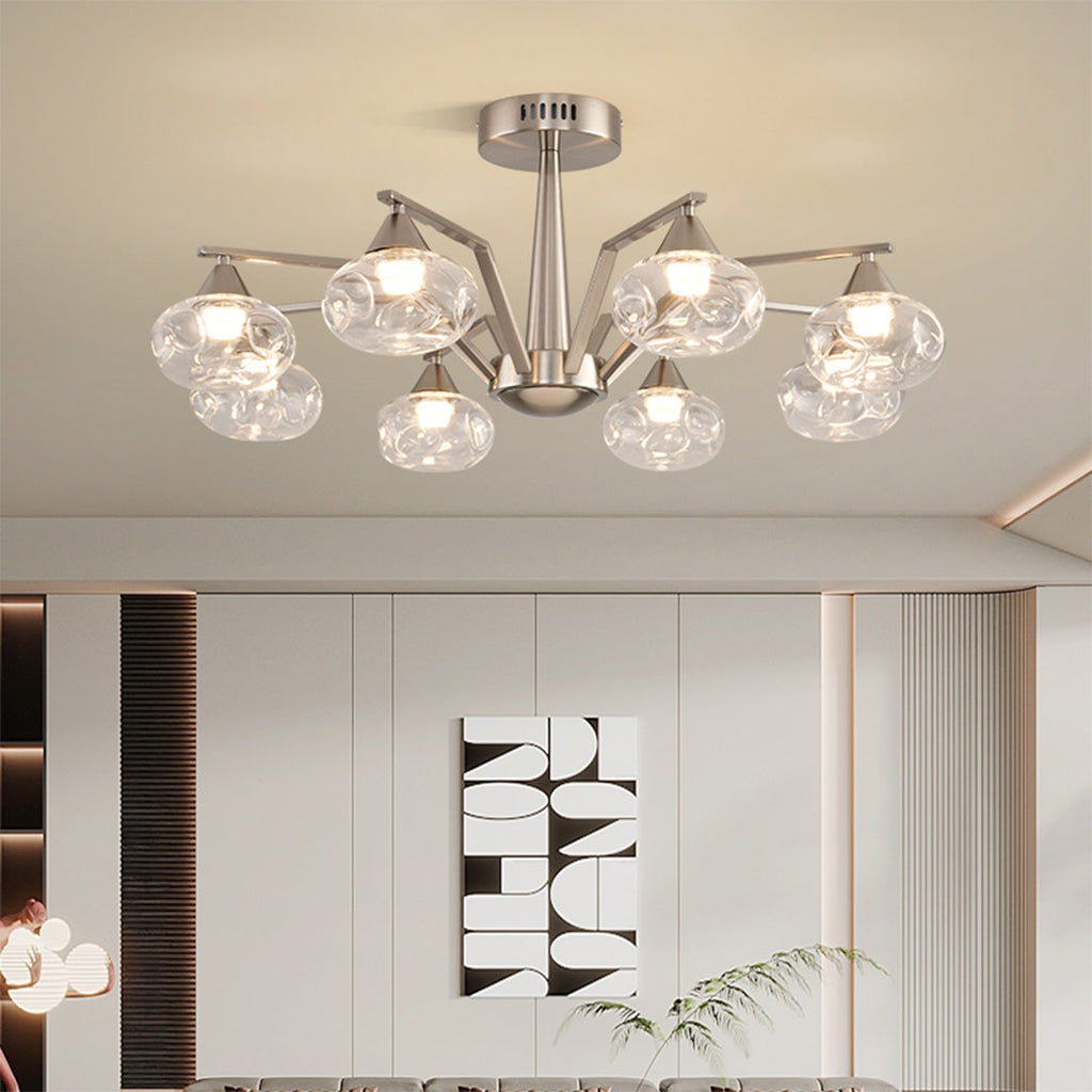 Sputnik Mid Century Semi-Flush Mount Ceiling Light - Silver Metal Pendant Fixture