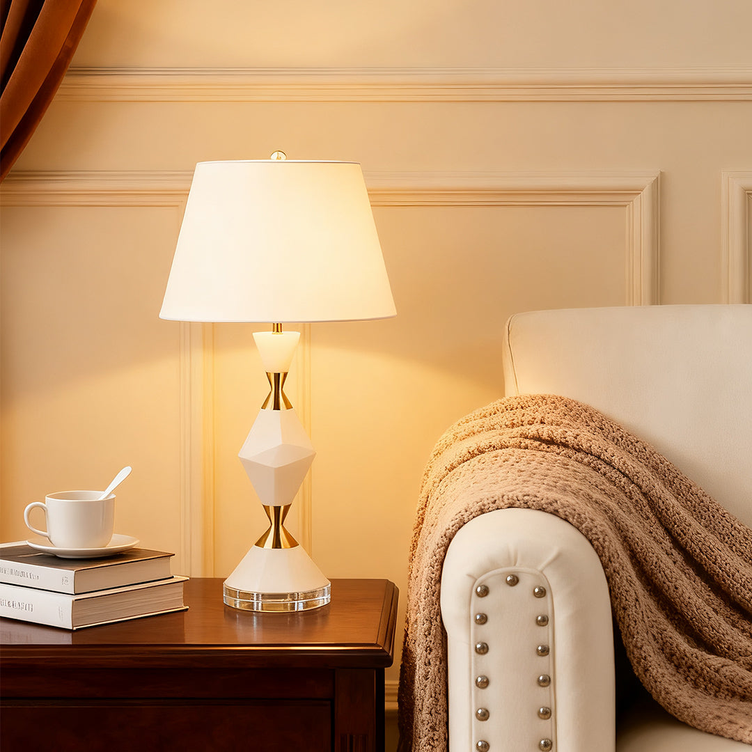 Elegant White Contemporary Table Lamp with Gold Accents - Modern Home Lighting Decor