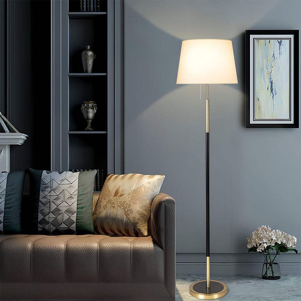 Vintage Wrought Iron Floor Lamp with Fabric Shade - Country Style Lighting