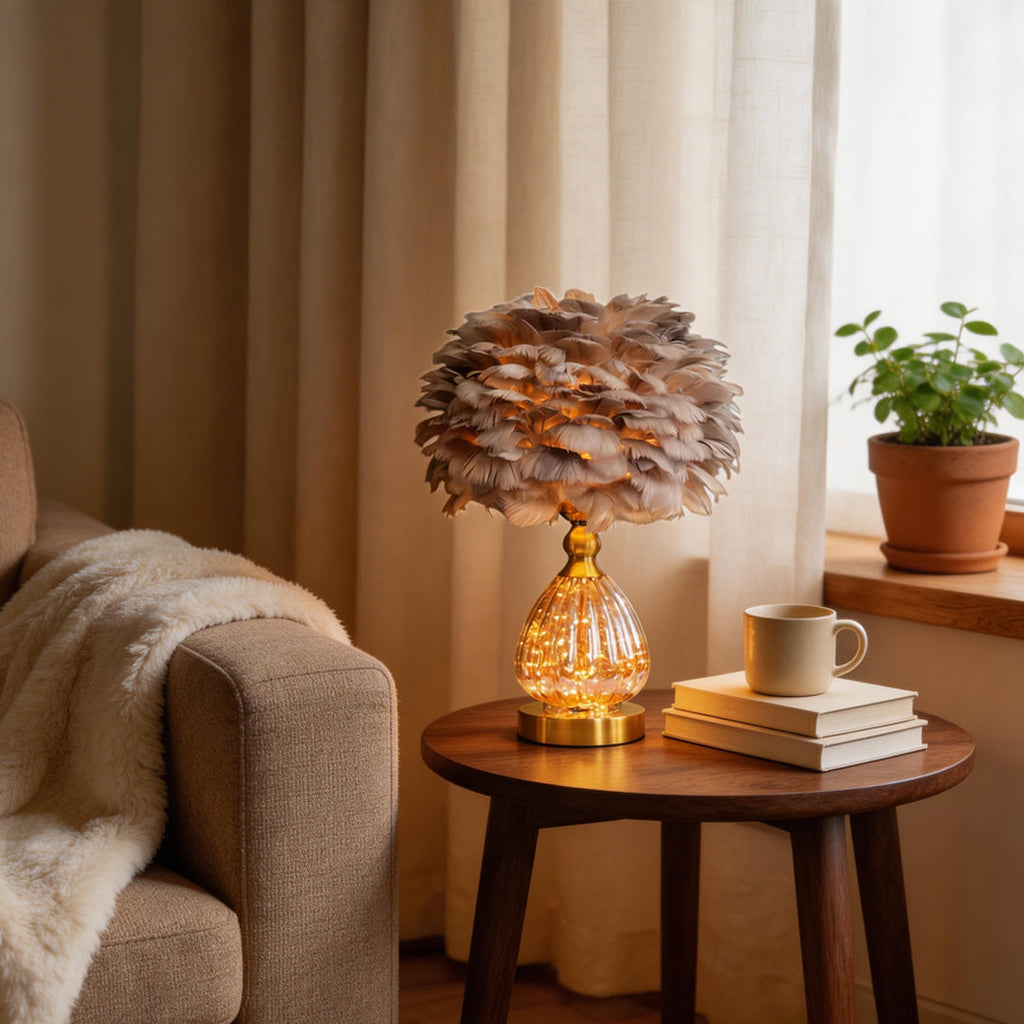 Feather Table Lamp Nordic Romantic Wedding Light

Illuminate your space with our Feather Table Lamp, designed in Nordic style to create a romantic ambiance for weddings and special occasions. This elegant lamp features soft, feathery textures that enhance