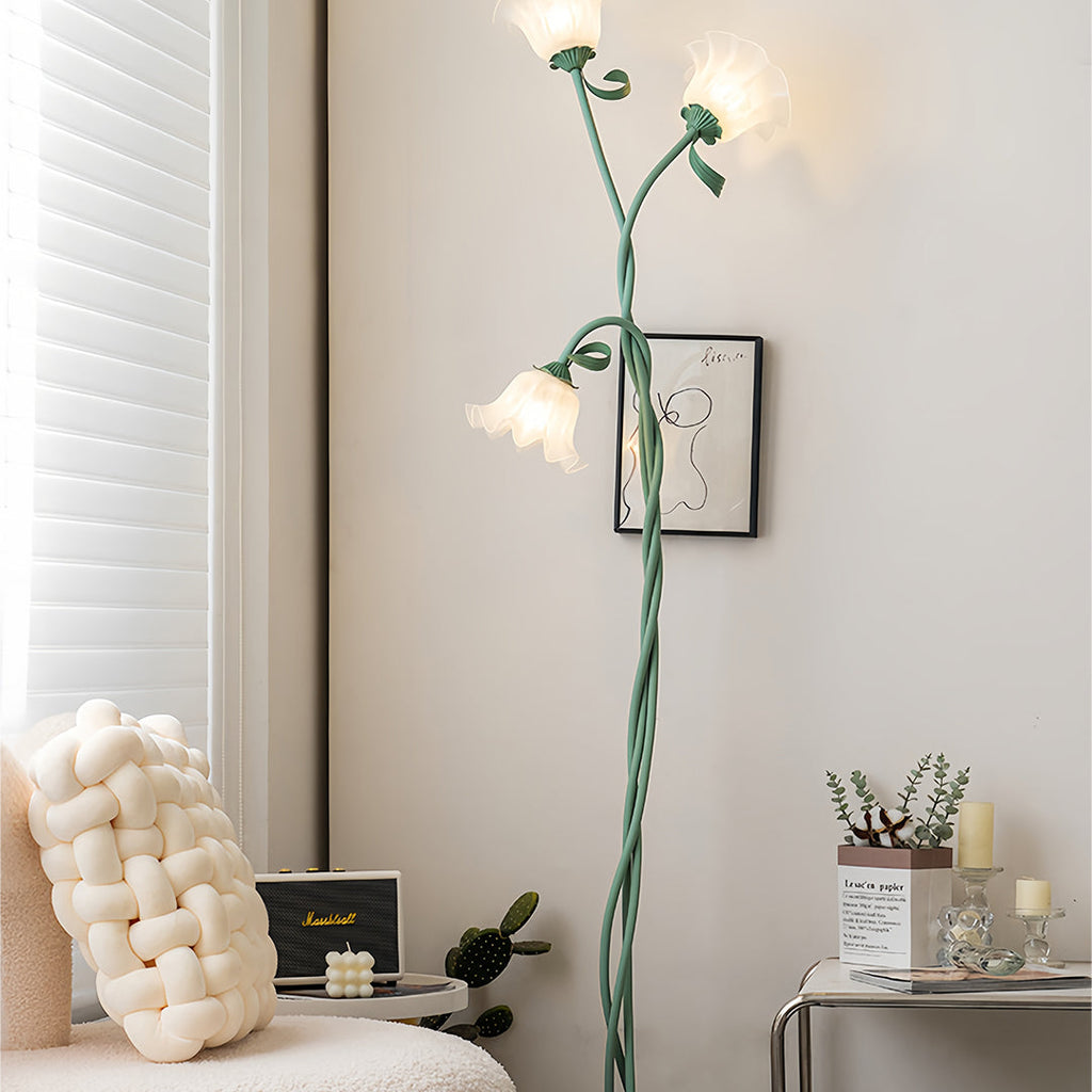 French Country Flower Floor Lamp - Green Artistic Iron Design