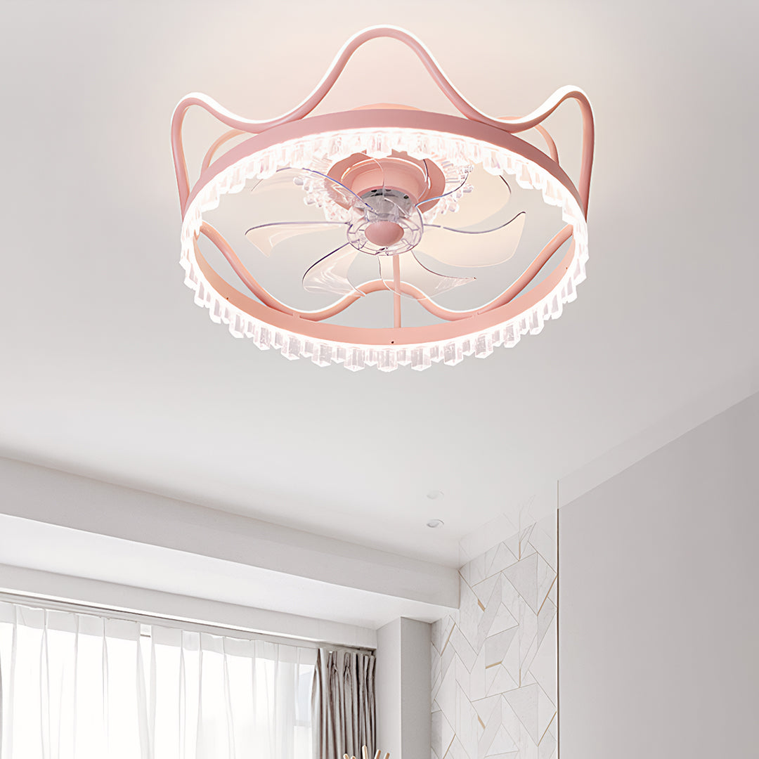 Round Retractable Ceiling Fan Lights with Remote Control - Stepless Dimming LED