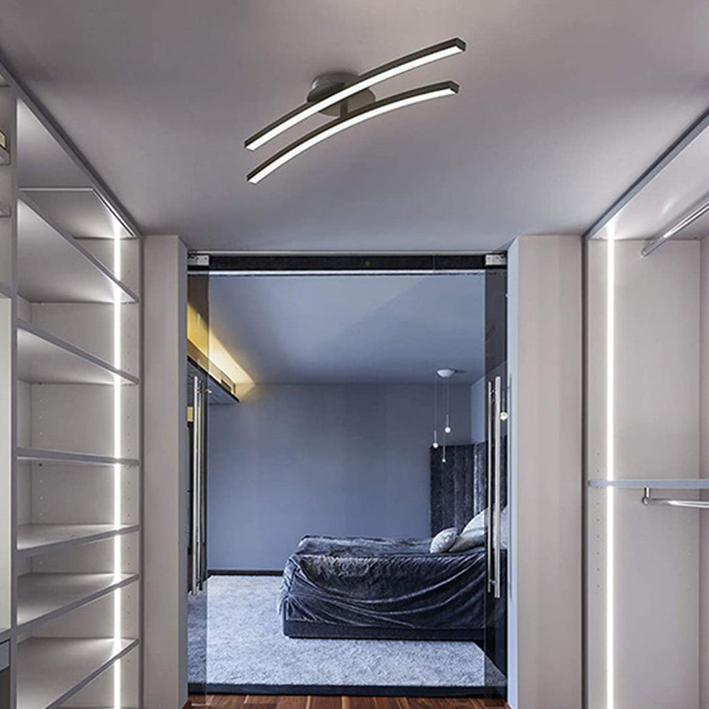 Contemporary Dual LED Strip Rotating Semi Flush Mount Ceiling Light