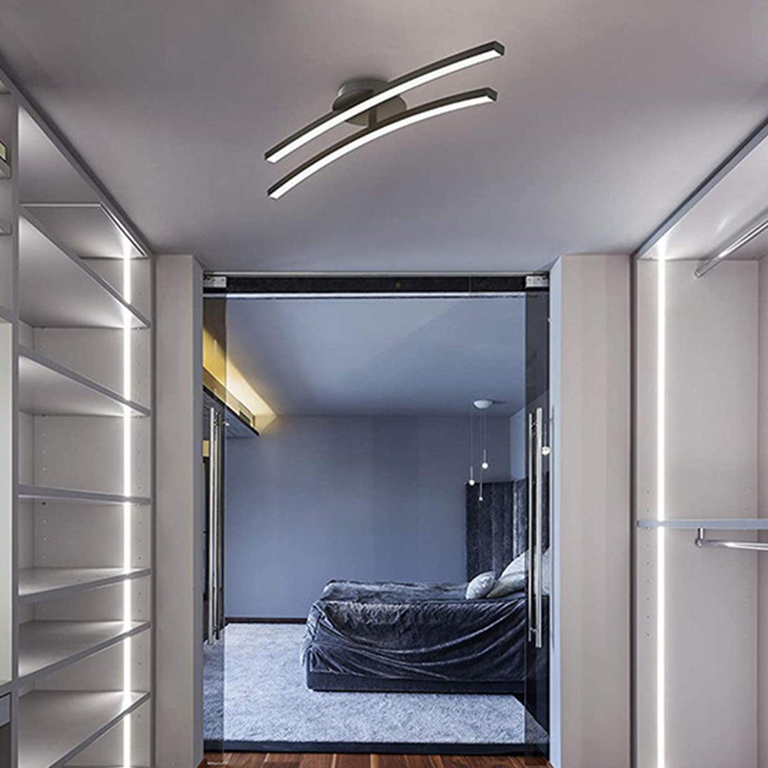 Contemporary Dual LED Strip Rotating Semi Flush Mount Ceiling Light