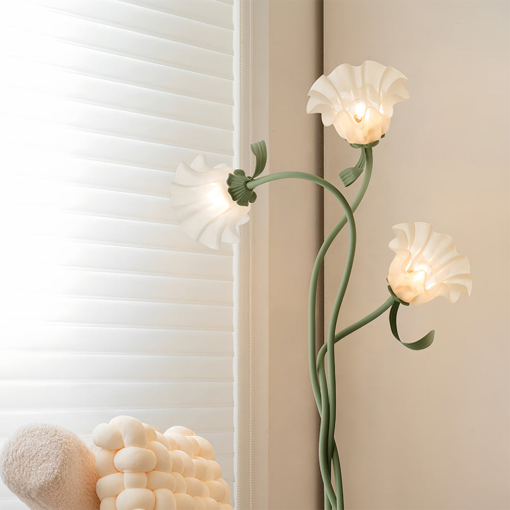 French Country Flower Floor Lamp - Green Artistic Iron Design