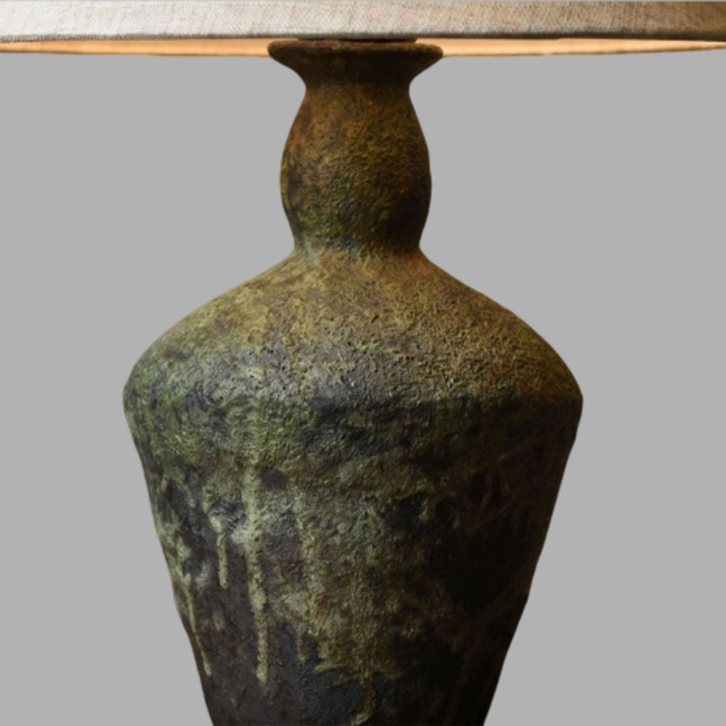 Ceramic Wabi-Sabi Moss Bedside Table Lamp - Unique Rustic Lighting for Home Decor