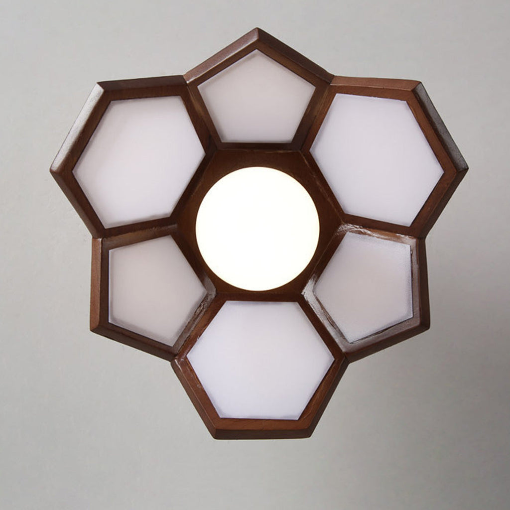 Wood Semi Flush Mount Light - Modern Minimalist Lotus Design Ceiling Fixture