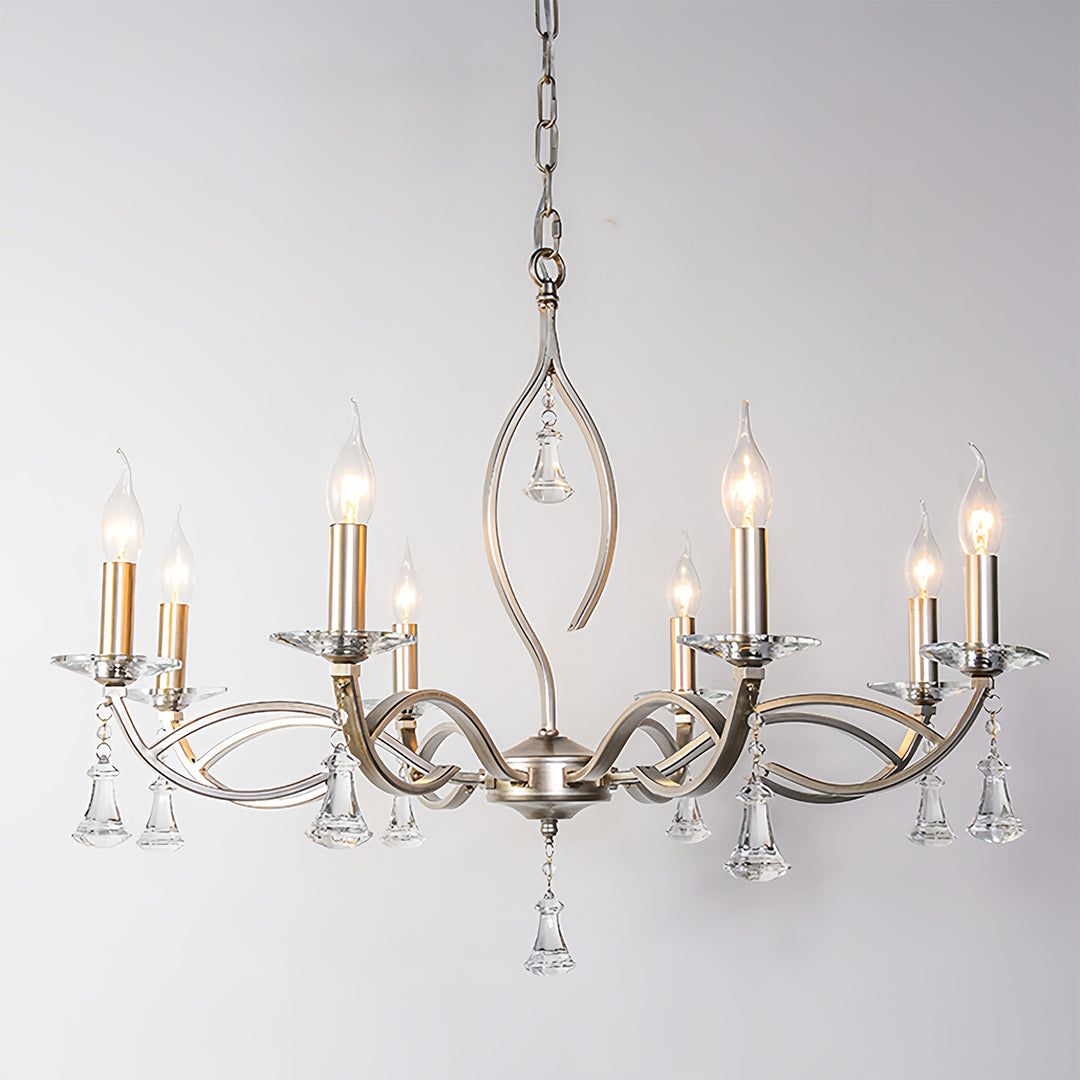 Candle Stick Chandelier Silver Finish Crystal Ceiling Light