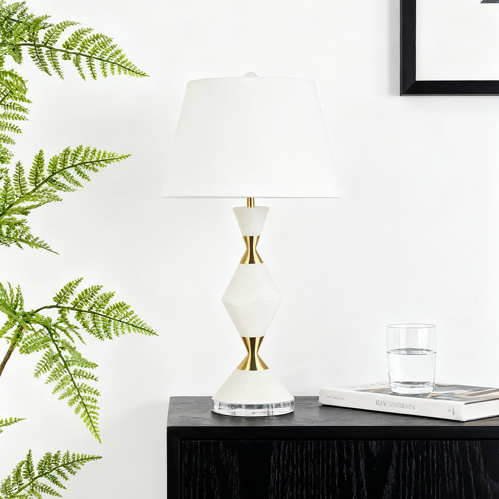 Elegant White Contemporary Table Lamp with Gold Accents - Modern Home Lighting Decor