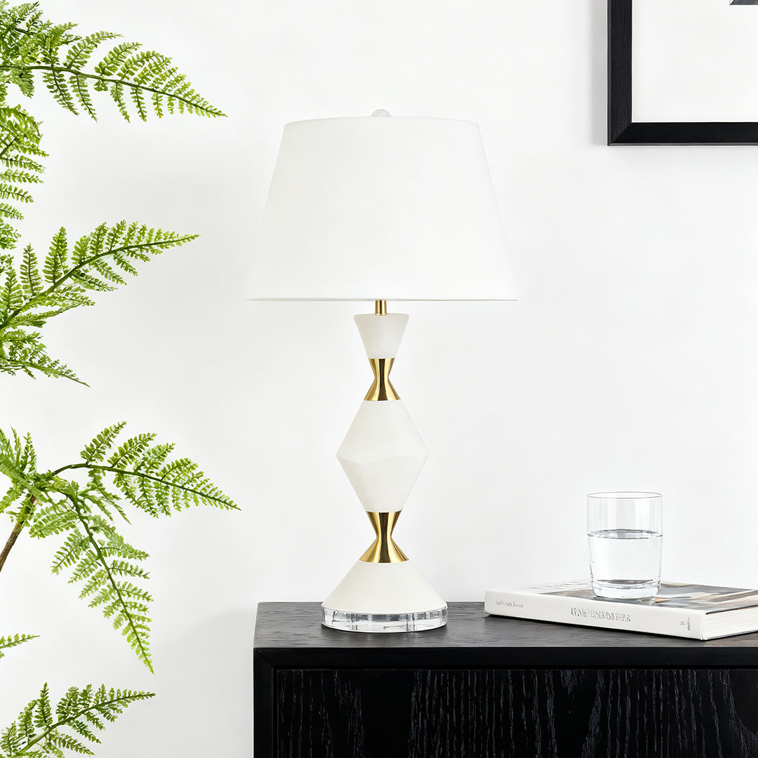 Elegant White Contemporary Table Lamp with Gold Accents - Modern Home Lighting Decor