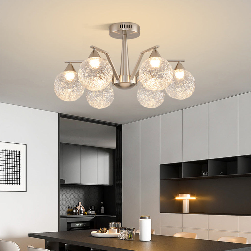 Sputnik Mid Century Semi-Flush Mount Ceiling Light - Silver Metal Pendant Fixture