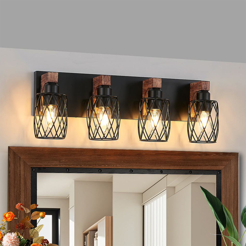 Black Vanity Bathroom Lights Metal Cage Mirror Lamp Industrial Style LED Sconce Lighting for Makeup Dressing Room Wall Fixtures Contemporary Decor Modern Design Galvanized Finish Decorative Lighting for Home Improvement