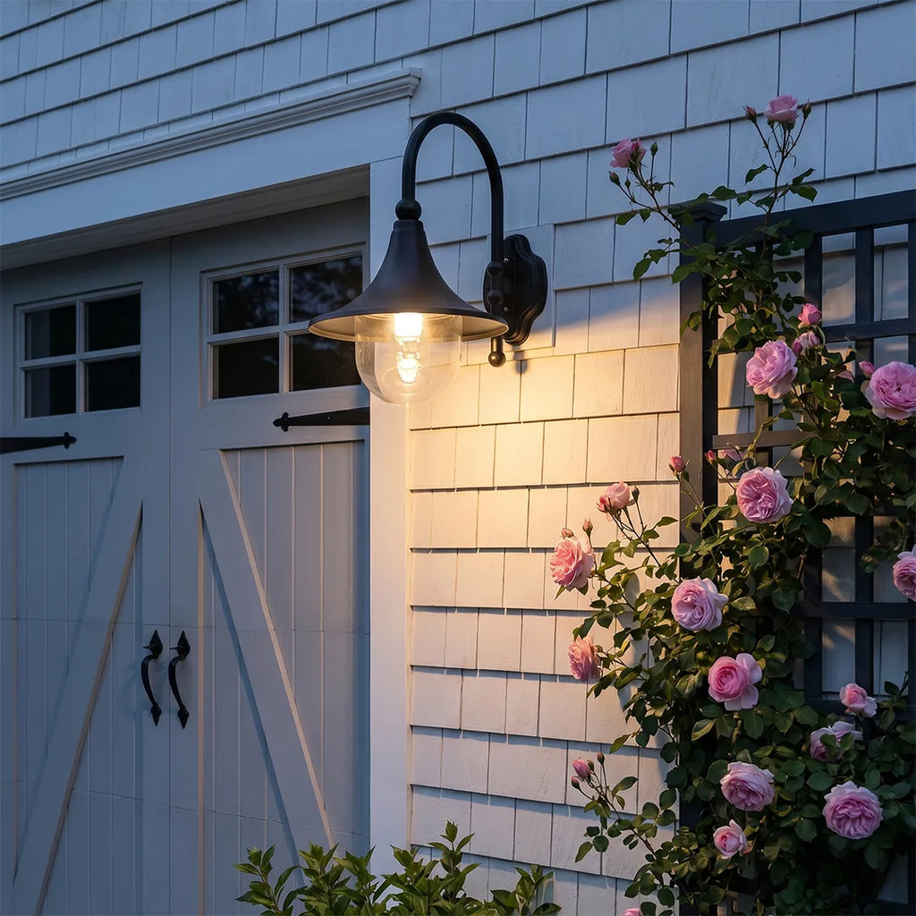 Outdoor Black Wall Light - Retro Trumpet-Shaped Fixture