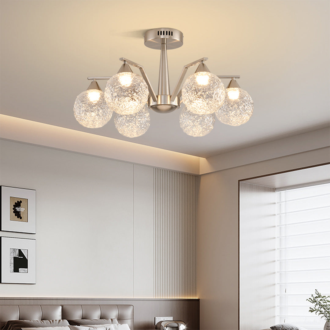 Sputnik Mid Century Semi-Flush Mount Ceiling Light - Silver Metal Pendant Fixture