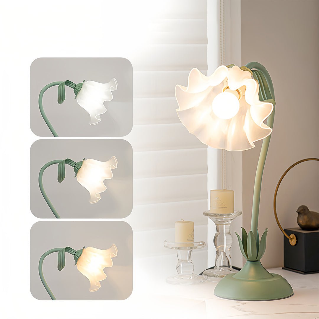 Floral Vintage Green Twistable White Glass Table Lamp - DIY French Design