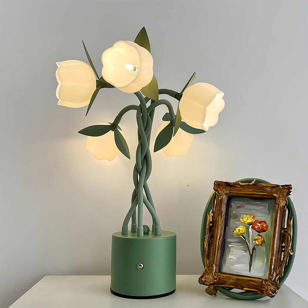 Artistic Vintage Green Table Lamp with Flexible Stems - Creative Lighting Solution