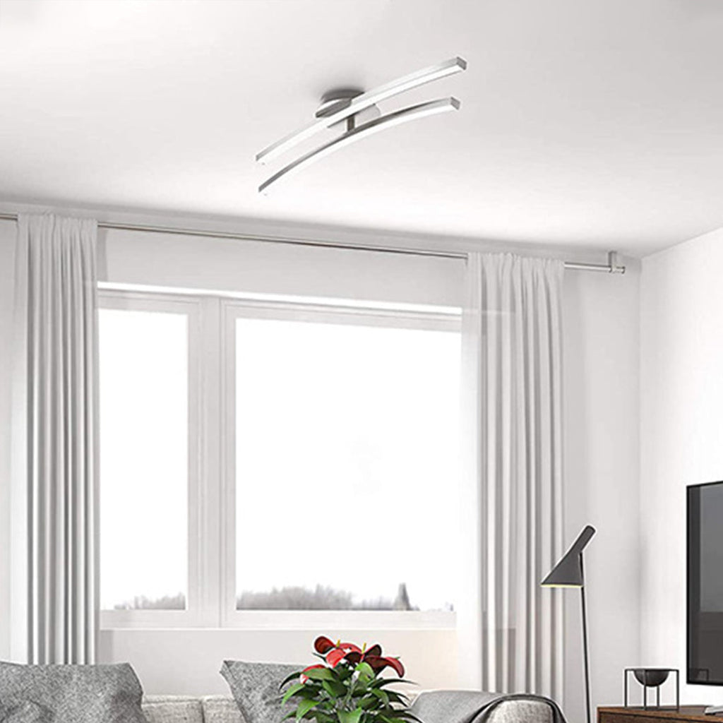 Contemporary Dual LED Strip Rotating Semi Flush Mount Ceiling Light