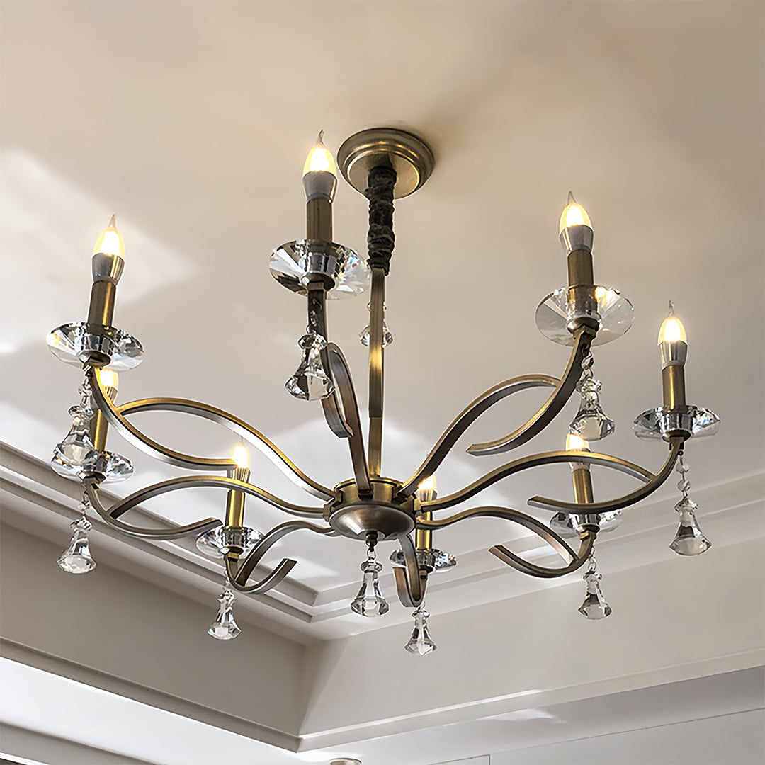 Candle Stick Chandelier Silver Finish Crystal Ceiling Light