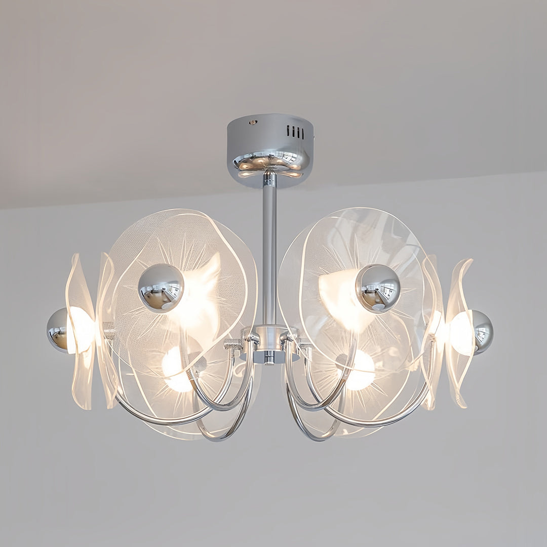 Acrylic LED Chandelier with Chrome Accents - Modern Multi-Head Ceiling Light
