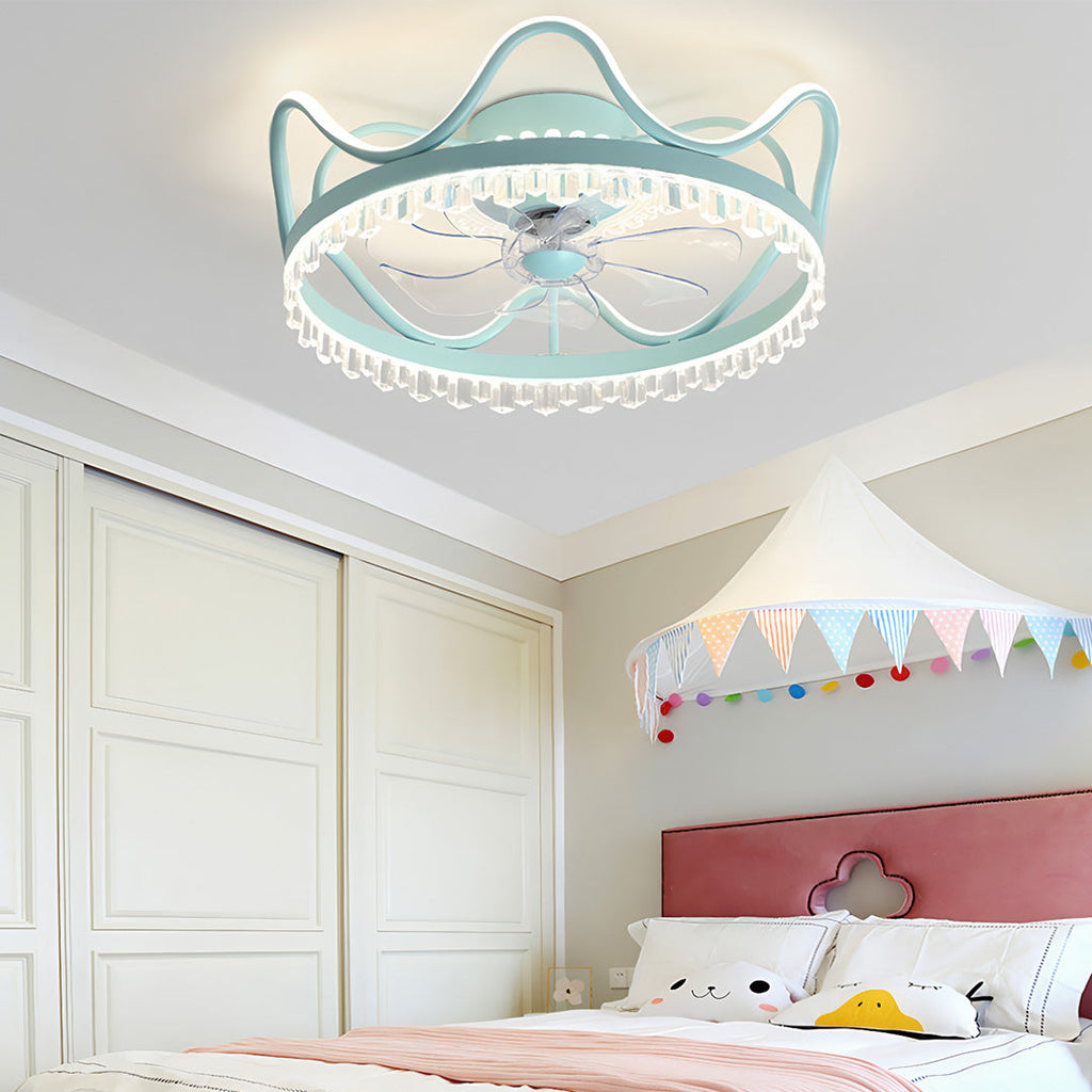 Round Retractable Ceiling Fan Lights with Remote Control - Stepless Dimming LED