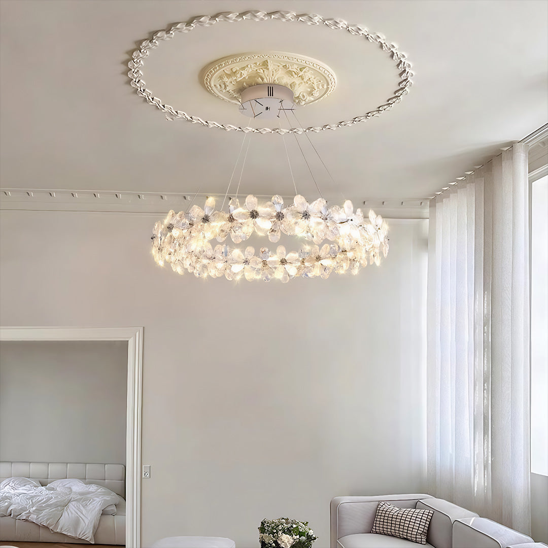 French Flower Crystal Chandelier - Elegant Dining Room Light Fixture